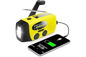 RUNNINGSNAIL Emergency Hand Crank Radio with LED Flashlight for Emergency, AM/FM Portable Weather Radio with 2000mAh Power Bank Phone Charger, USB Charged & Solar Power for Camping, Emergency(Yellow)