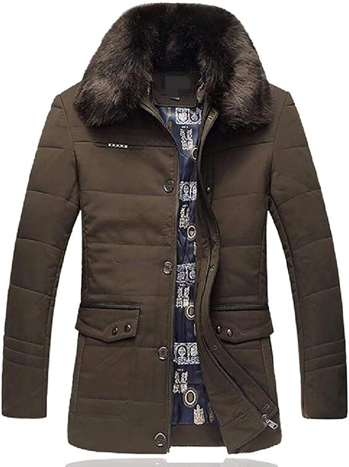 YSHTAN Men Longline FauxFurCollar Parka Fall Winter Quilted Jacket Coat Outerwear