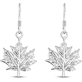 AeraVida .925 Sterling Silver Darling Nature Maple Leaf Dangle Earrings | Delicate Sterling Silver Earrings | Earrings for Women | Maple Earrings | Chic Dangle Earrings | Autumn and Fall