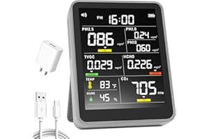 AIROASIS 9-in-1 Professional Indoor Air Quality Monitor Indoor Portable PM2.5/PM10/CO2,Temperature, Formaldehyde Detector,Humidity TVOC,Time Display Air Quality Tester-Confined Space Clean Air Monitor