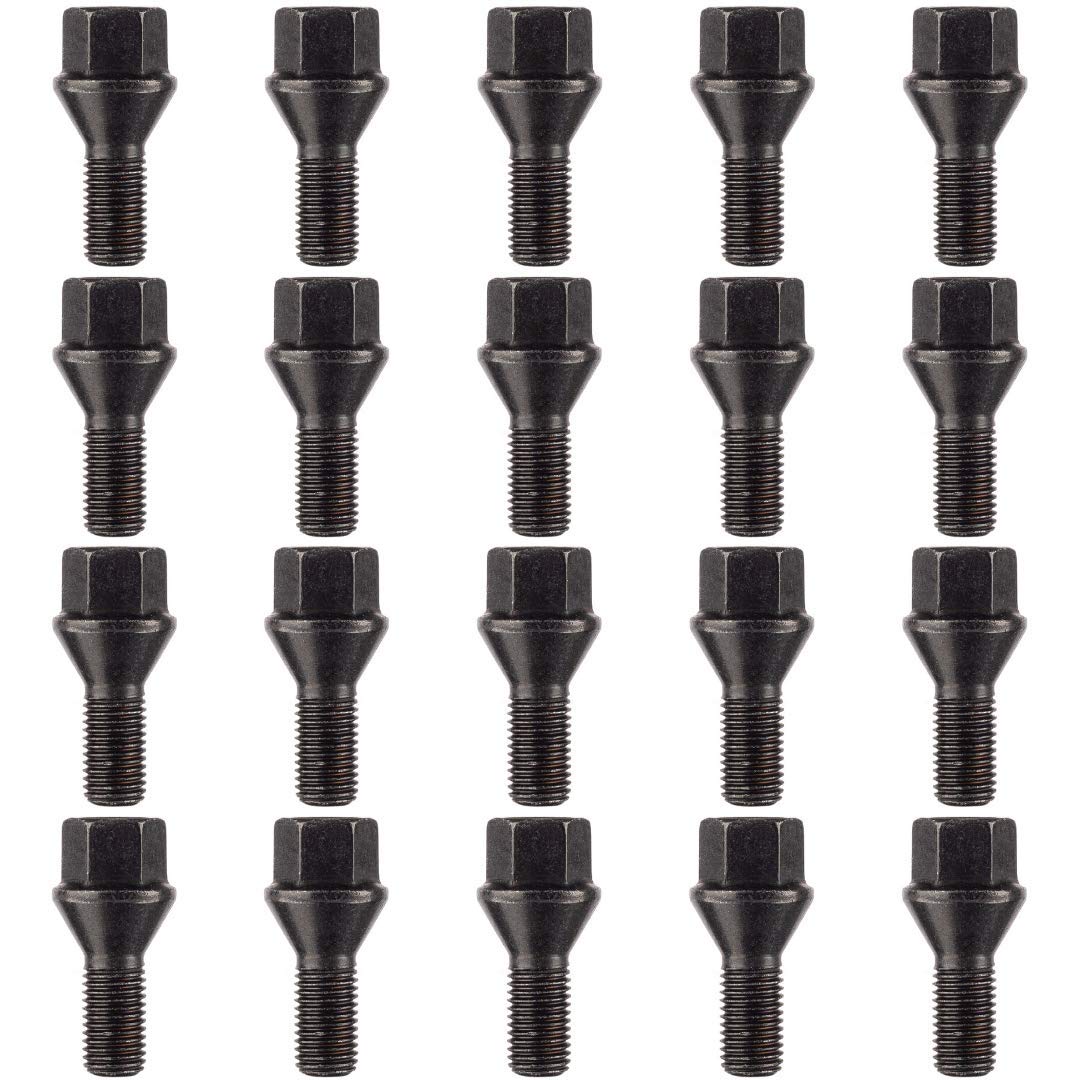 Ellis Excellence Set of 20 Alloy Wheel Bolts, M12 x 1.5, Tapered Seat, 26mm Thread, Compatible With Pre 2012 BMW Cars (Black)