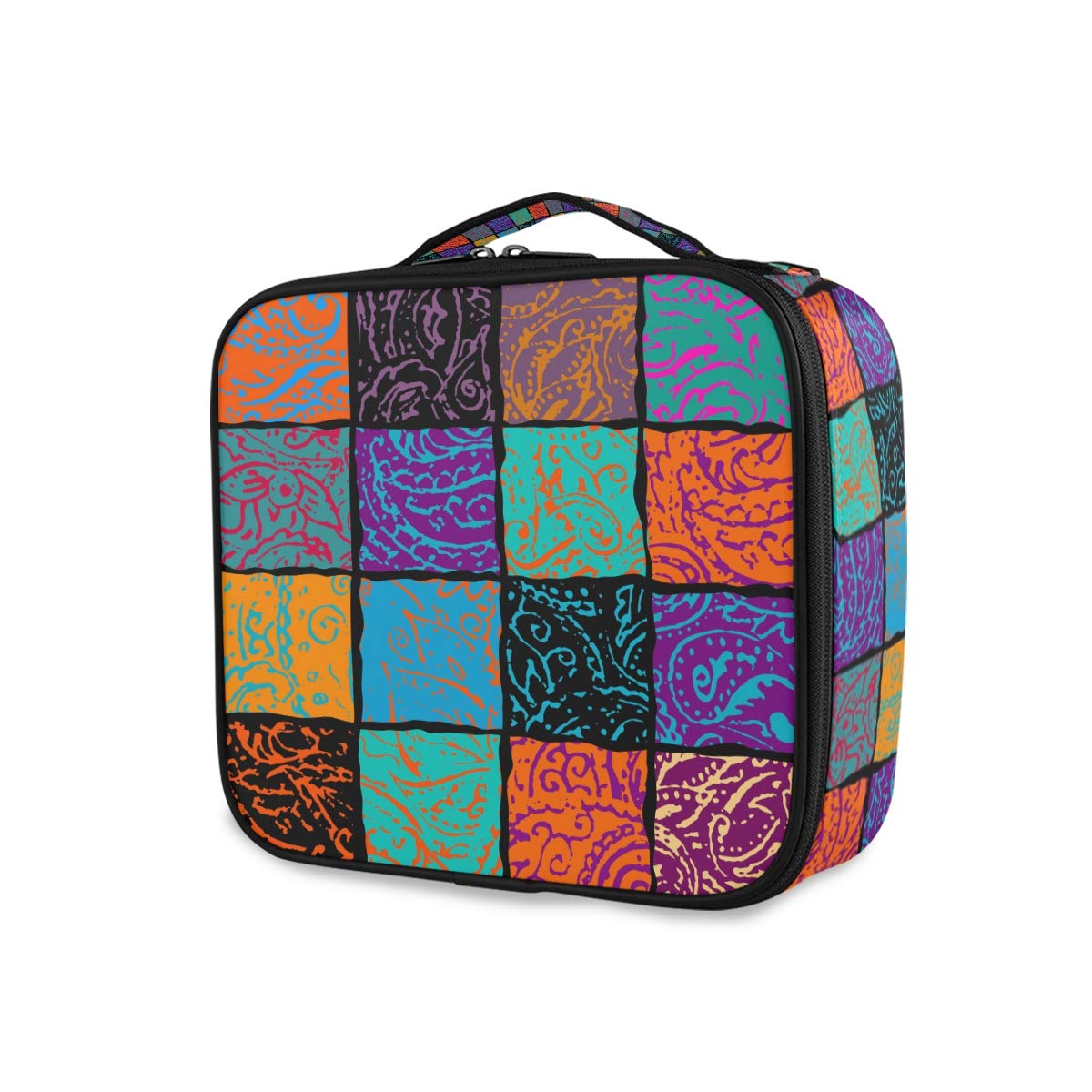 ALAZA Makeup Case Vintage Ethnic Paisley Pattern Indian Style Cosmetic Bag Organizer Travel Portable Storage Toiletry Bag Makeup Train Case with Adjustable Dividers for Teens Girls Women