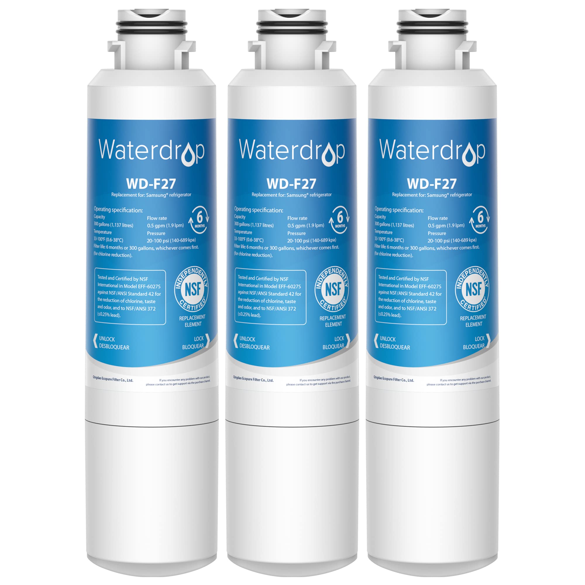 3X Waterdrop DA29-00020B Fridge Freezer Water Filter, Replacement for Samsung® DA29-00020B HAF-CIN EXP, DA29-00020A DA29-00019A DA97-08006, DA97-08043ABC, Kenmore 46-9101, REFSVC, AP5271937, HDX-FMS-2