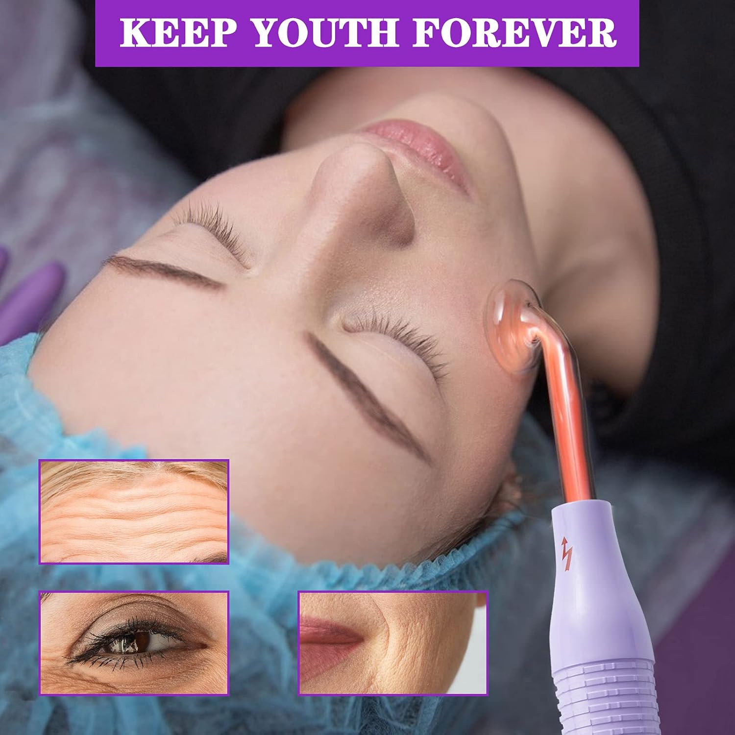 Bvcewilty High Frequency Facial Machine Skin - Portable Handheld Skin Therapy Wand for Acne Wrinkles Remover Skin Tightening: Beauty