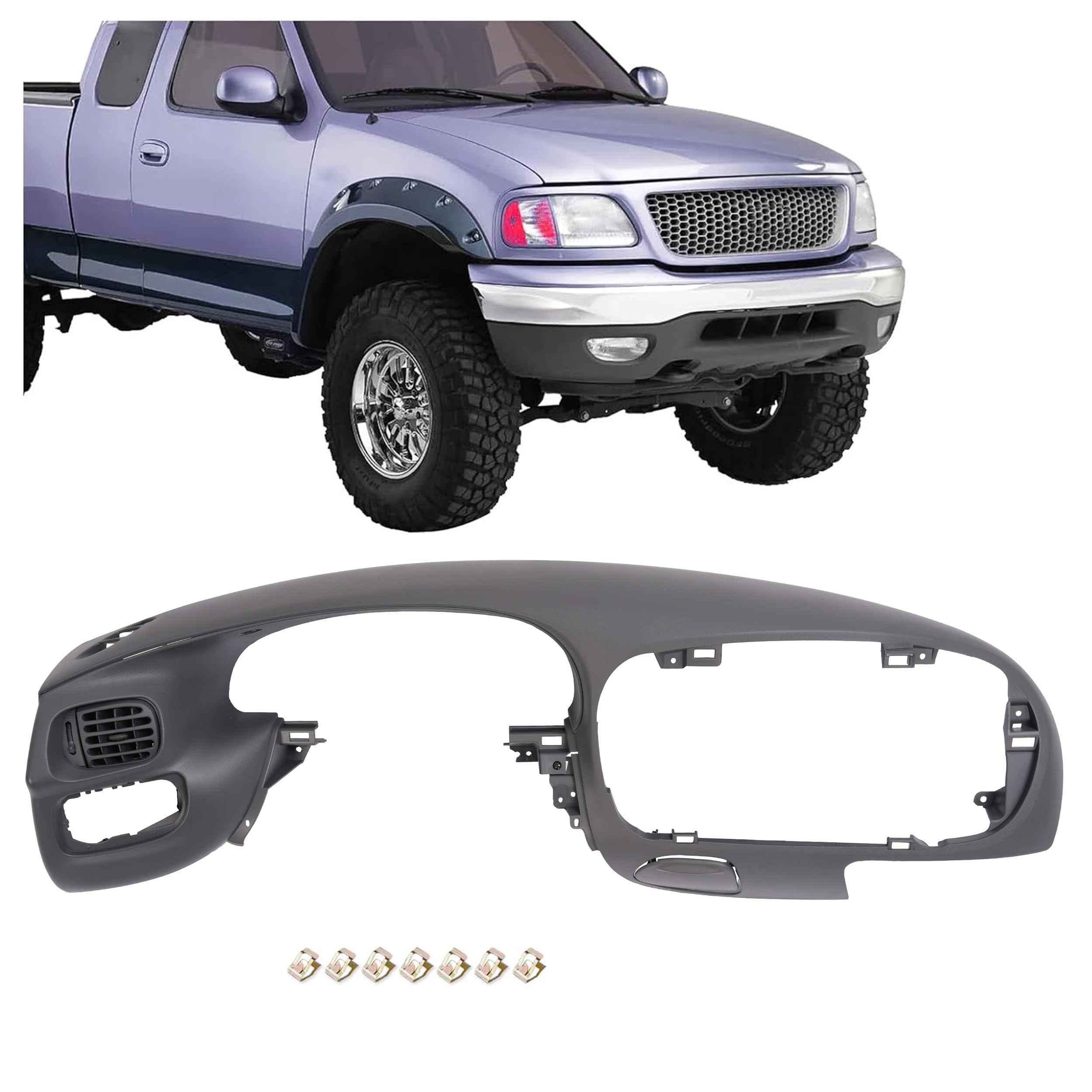 Photo 1 of HECASA Dash Pad Bezel Cover Compatible with 1997-2003 Ford F150 Expedition ABS Plastic Center Front Dash Trim Bezel Replacement Gray