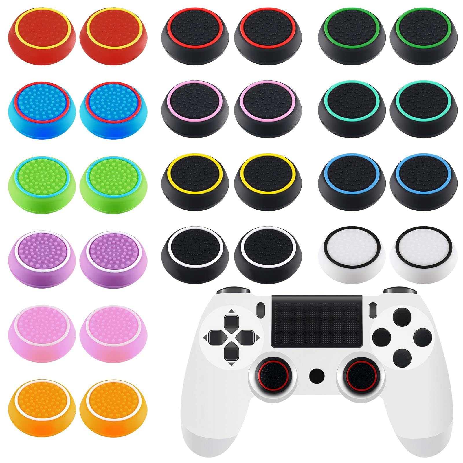 JolliLudo 28 Pack Anti Slip Controller Grip Silicone Thumb Grips Caps High Sensitivity Joystick Thumb Grips Multicolor Button Cover Anti-Scratch Joystick Silicone Accessories Replacement Parts