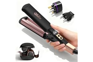 UKLISS Travel Mini Waver Hair Tool Crimper for Women 0.4 inch Small Double Barrel S Waver Curling Iron Dual Voltage (110-240V) with European Plug Adapter, 5 Temps, Anti-scalding, Auto-Off (Black)