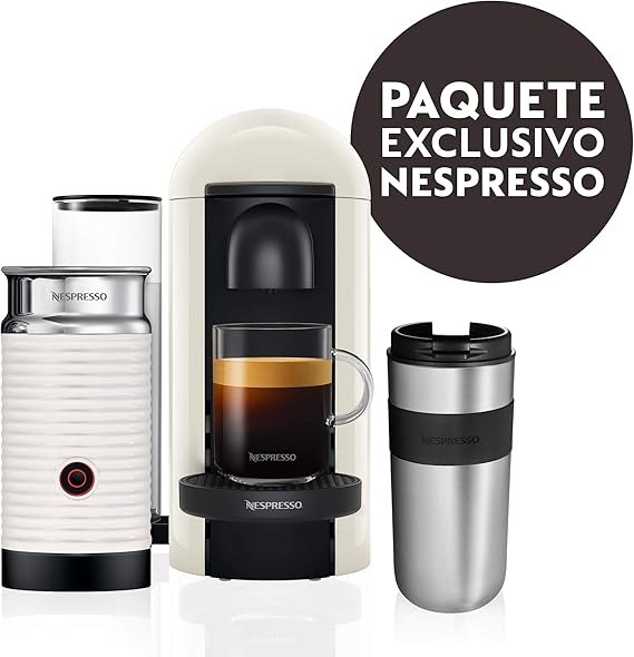Nespresso Cafetera VertuoPlus con Espumador de Leche y Termo Vertuo