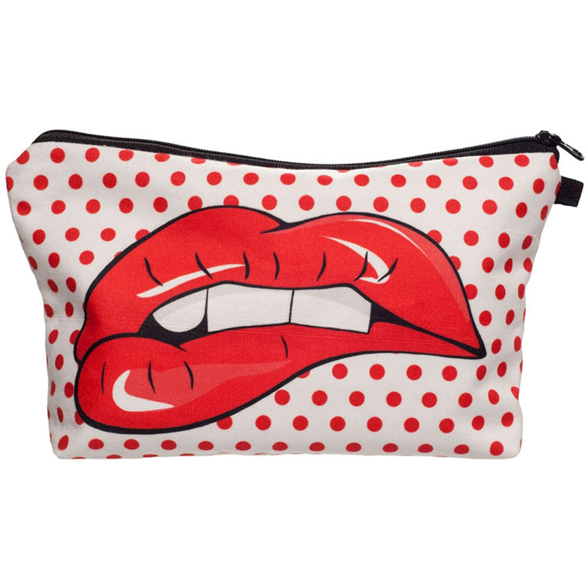 PREMYO Make-Up Pouch Cosmetic Bag Toiletry All Over Printed Design Red Lips Fits in Handbag Ideal for Essentials Traveling Suitable as Pencil Case
