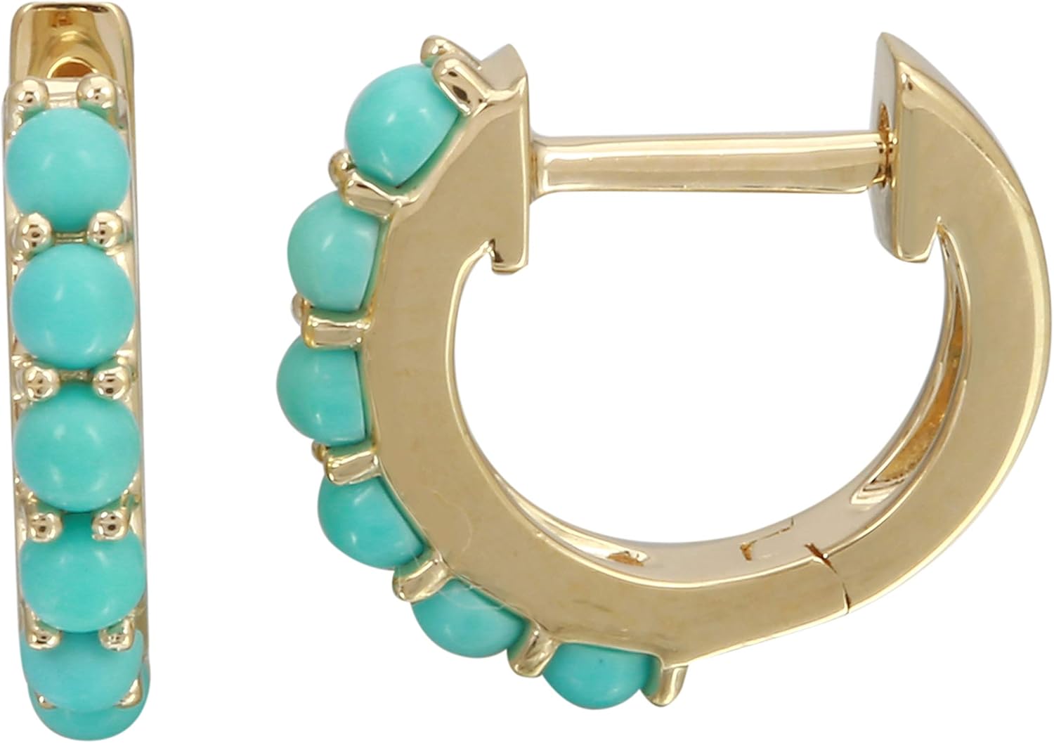 14k Yellow Gold Turquoise Beaded Hoop Earrings (0.41 cttw