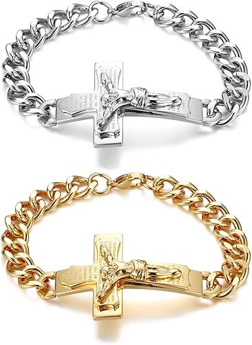 Amazon ｊｅｗｅｌｒｙｗｅ クロス 十字架 ブレスレット メンズ ステンレス バングル イエス 聖書 メッセージ キリスト教 アクセサリー 2点セット バングル 通販