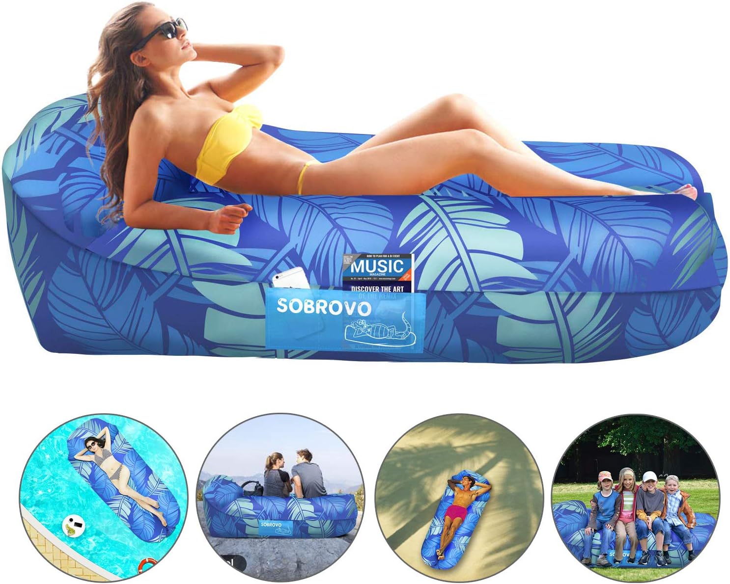 Inflatable Lounger Air Sofa Portable Waterproof Inflatable Pouch Couch with Pillow and Carrying Bag for Outdoor Camping, Picnics, Pool, Travel, Hiking, Beach