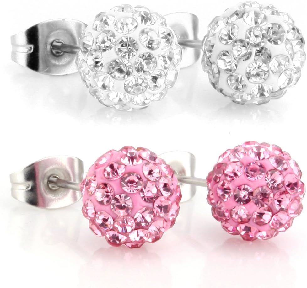 Joolanda 8mm Stainless Steel Clay Diamond Stud Earrings Suit, Hypoallergenic, Nickel-free, Lead-free (Contains Silver Cleaning Cloth 1 Piece)