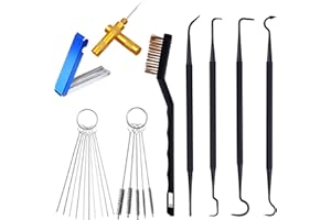 Tucnoeu Carburetor Cleaning Kit, 1 Single Head Brush 23 Needles 5 Nylon Brushes 1 Scraper and 4 Cleaning Hooks for Motorcycles, ATVs, Chainsaws, and Small Engines