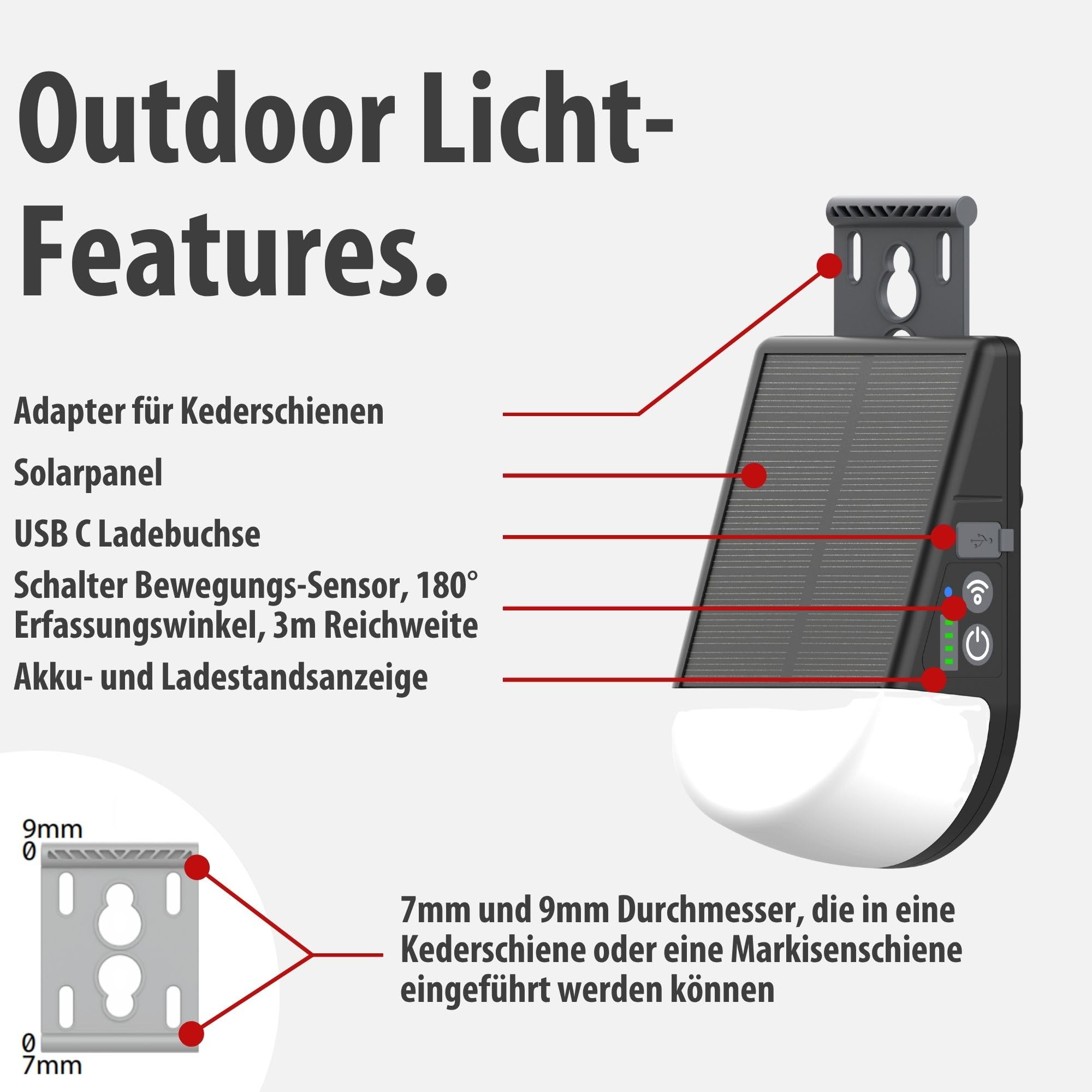 Brennenstuhl Akku Solar LED Outdoor Lampe KL 300 AS (250lm, Wandleuchte mit Bewegungsmelder, IP54, 3 Leuchtstufen, max. 20h Leuchtdauer, Adapter für Kederschiene an z.B. einem Wohnwagen) 4