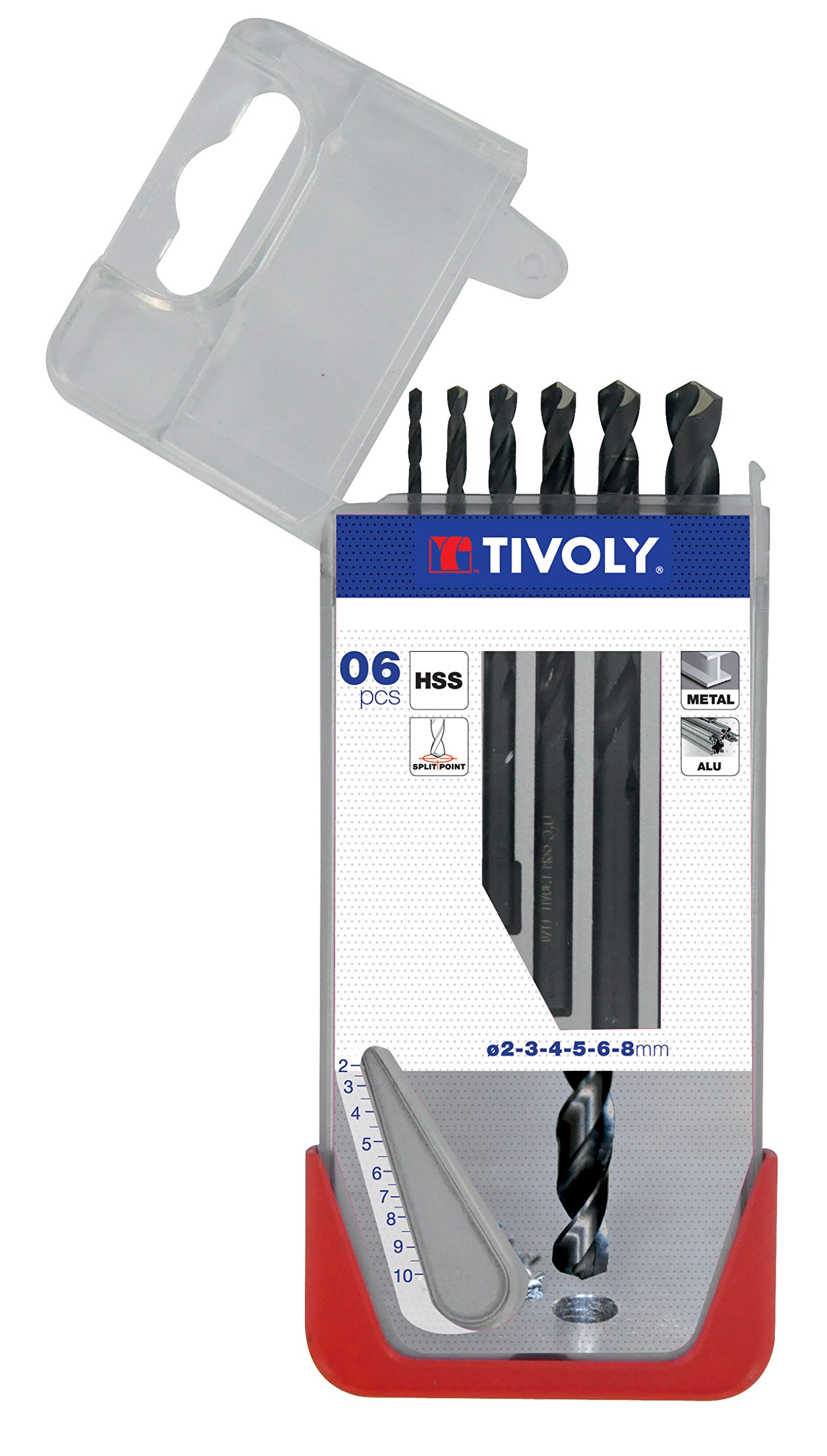 Tivoly A11 – Pack of 6 Drill Bits Metal HSS Din 338 (Diameter of 2, 3, 4, 5, 6, 8 mm