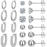 KANOUE Surgical Steel Earrings Sets for Multiple Piercing Lightweight Small Huggie Hoop Earrings CZ Stud Earrings for Women Trendy Cartilage Hypoallergenic