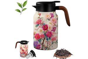 Vintage Floral Pattern Tea-Built-in Infuser, 1500ml/50oz Teapot with Infuser, Stainless Steel Thermal Carafe with Detachable 