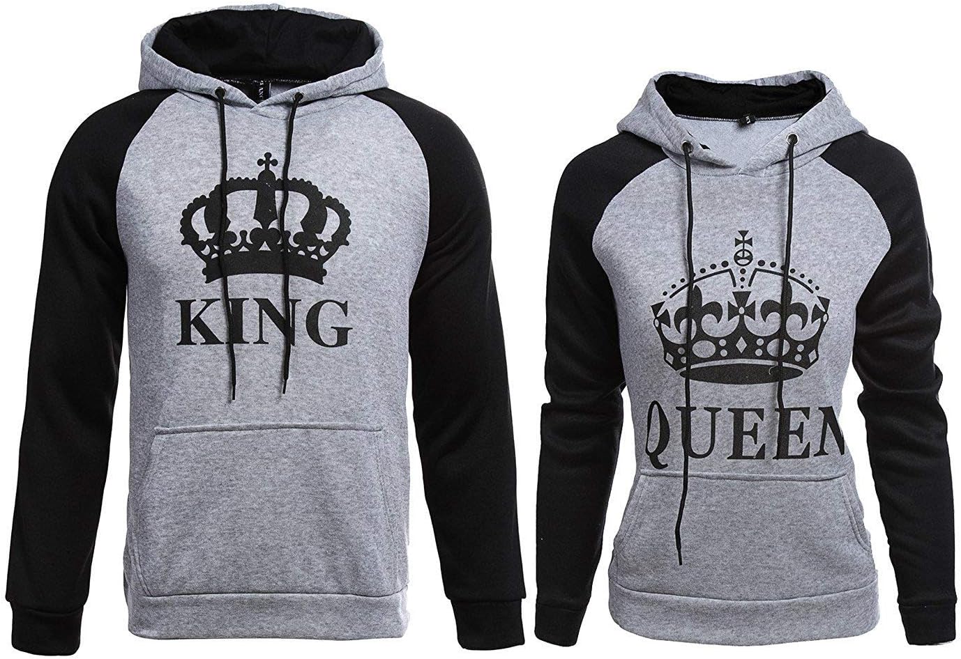 Bangerdei Matching Couple King and Queen His and Her Hooded Sweatshirt Pullover Hoodies