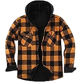 TANSILING Mens Flannel Plaid Coral Fleece Lined Hooded Shirt Jacket Casual Long Sleeve Button Down Hoodie with Pockets