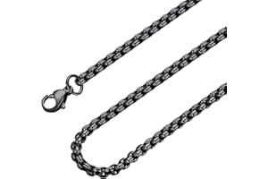 Bowisheet 2-5MM Black Square Rolo Chain Stainless Steel Round Box Chain Necklace Men Women