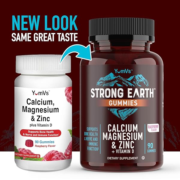 YUM-V’S STRONG EARTH CALCIUM, MAGNESIUM, ZINC AND VITAMIN D GUMMIES (90 COUNT) CALCIUM GUMMIES WITH VITAMIN D3 + ZINC & MAGNESIUM SUPPLEMENTS, DELICIOUS BONE HEALTH GUMMY SUPPLEMENTS