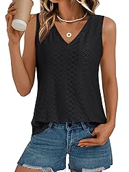 AUTOMET Women Summer Tank Top Eyelet Embroidery
