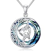 TOUPOP Birthstone Necklace 925 Sterling Silver Moon and Star Pendant with Blue Crystal Celtic Moon Jewelry Anniversary Birthday Gifts for Women Mom Wife Her