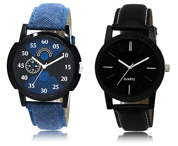 Casual Analogue Black & Blue Dial Men Watch Combo- AC02-03 (Pack of 2)