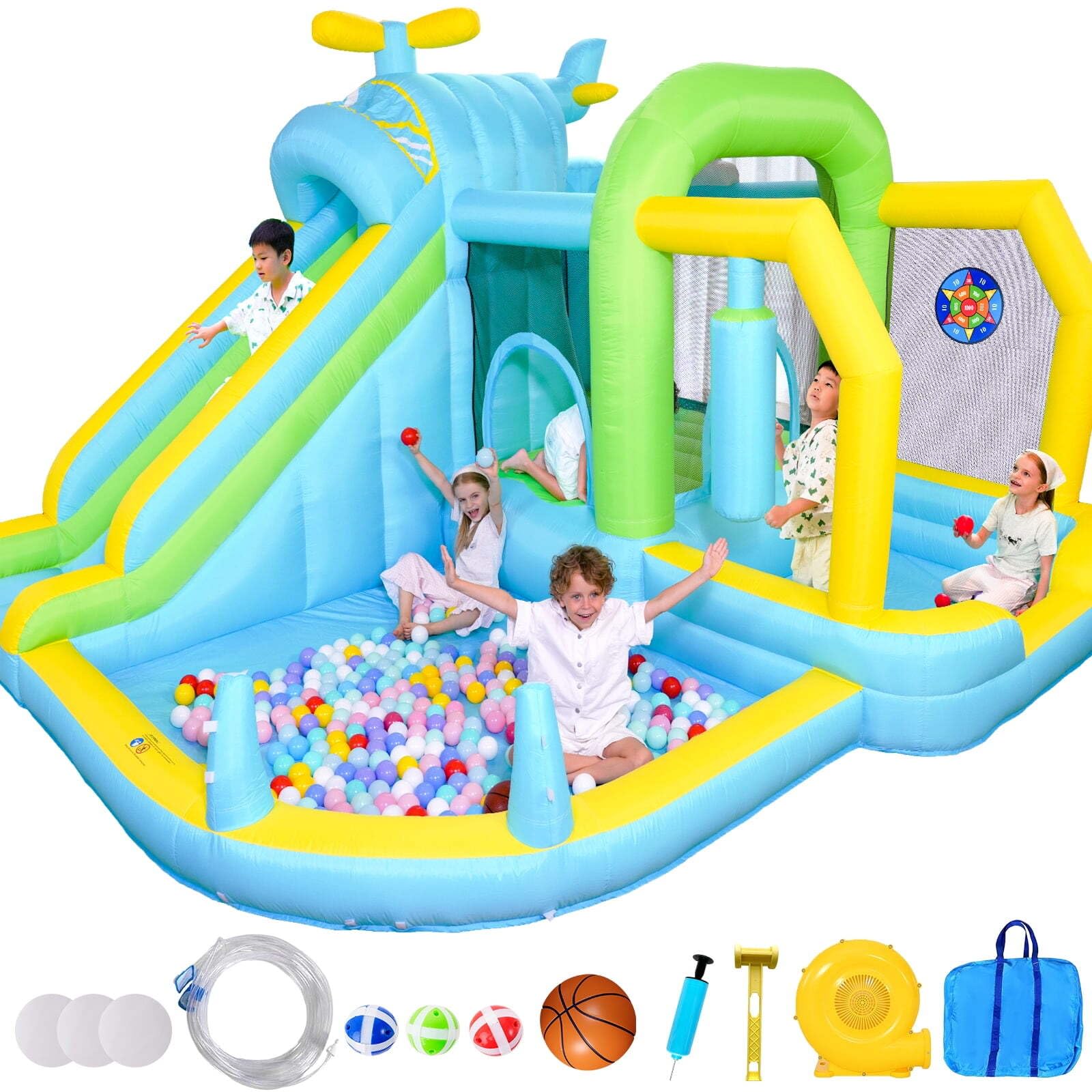 Photo 1 of ******2 BOXES****Inflatable Bounce House Water Slide,12-in-1 Oversized Indoor Bounce House for Kids 3-6 Tall Slide,Climbing Wall, Water Pool, Ball Pit,Sprinker,Dart, Basketball Hoop, 550W Blower for Backyard Party