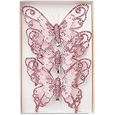 HDKXBEJ Butterfly Christmas Ornaments Small Cute Christmas Tree Decorations for Indoor Outdoor Unique Holiday Decor Christmas Party Home Decorations (Pink)