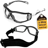 Koziface S30 Safety Glasses for Men and Women Adjustable Elastic Headband Strap and Arms 2 Ways to wear Stylish ANSI Z87.1+ Impact Resistant, Wraparound Dust Protection Work Goggles for Indoor/Outdoor