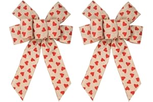 Threetols 2pcs Valentine's Day Red Heart Bows for Wreath, Red Glitter Heart Wreath Bows Khaki Tree Tooper Decorations Bows Farmhouse Bows for Indoor Outdoor Holiday Wedding Party Decoration