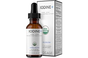 Codeage USDA Certified Organic Iodine Drops - 250 Mcg Per Serving - 1+ Year Supply - Liquid Iodide Supplement - Pure, Clear Iodine - Vegan Potassium Iodine Liquid Drop - 2 fl oz
