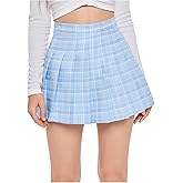 SweatyRocks Women's Casual High Waist Plaid A Line Pleated Mini Skirt