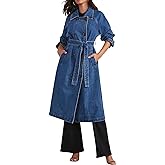 CHARTOU Women's Casual Double Breasted Long Denim Trench Coat Jean Jacket Trenchcoat with Belt Duster Coat