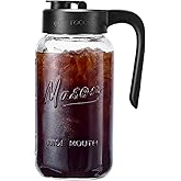Spreccio Mason Jar Pitcher - Airtight & Leakproof Glass Pitcher with Lid, Perfect for Breastmilk, Cold Brew, and Sun Tea, 2 Quart (64 oz) 1/2 Gallon Mason Jar with Pour Spout Lid