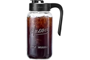 Spreccio Mason Jar Pitcher, 64 oz (2 quart), Glass Pitcher with Lid | Airtight, Leak proof, Ergonomic Handle, Pour Spout Lid, Fridge Safe, for Sun Tea, Iced Tea, Cold Brew, Lemonade, Outside