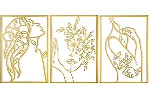 Wonninek 3Pcs Gold Metal Wall Decor, 11" x 15" Thickened Minimalist Abstract Female Line Wall Art Murale, Moderne Aesthetic F