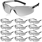 Queekay 12 Pack Safety Glasses Bulk Impact UV Scratch Glasses Protective Eyewear for Men Women Adolescents Eye Protection for Work Lab Construction Science (Gray)
