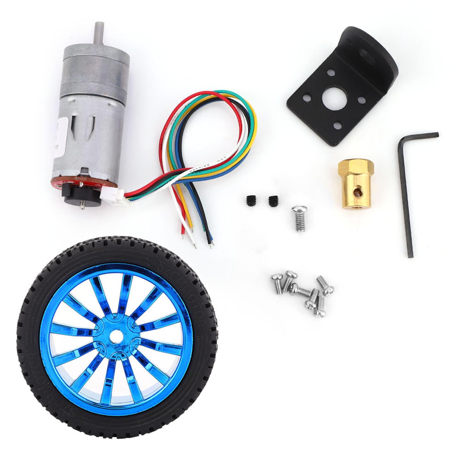 Photo 1 of DC 6V DIY Encoder Gear Motor with Mounting Bracket 65mm Wheel Kit Micro Speed Reduction Motor Mini Motor for Art Car Robot Model DIY Engine Toy(100RPM)