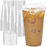 Dealusy 100 Pack - 24 oz Clear Plastic Cups with Sip Lids | Sturdy &amp; Food Safe Iced Coffee Cups with lids, Disposable Plastic Smoothie Cups for Cold Drinks