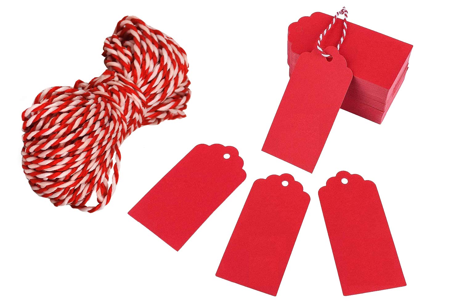 Red Price Tags with String | Kraft Luggage Tags | Craft Labels | Paper Gift Tags Labels | DENSCO 100 Pcs 7 X 4 cm with Red and White String DIY for Wedding Gifts (RED, 7X4)