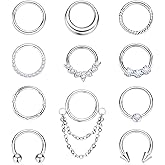 BSJ4U Gold Plated Silver Septum Rings 16G Septum Jewelry Surgical Stainless Steel Conch Daith Septum Piercing Jewelry 8mm 10mm Septum Clicker Hoop