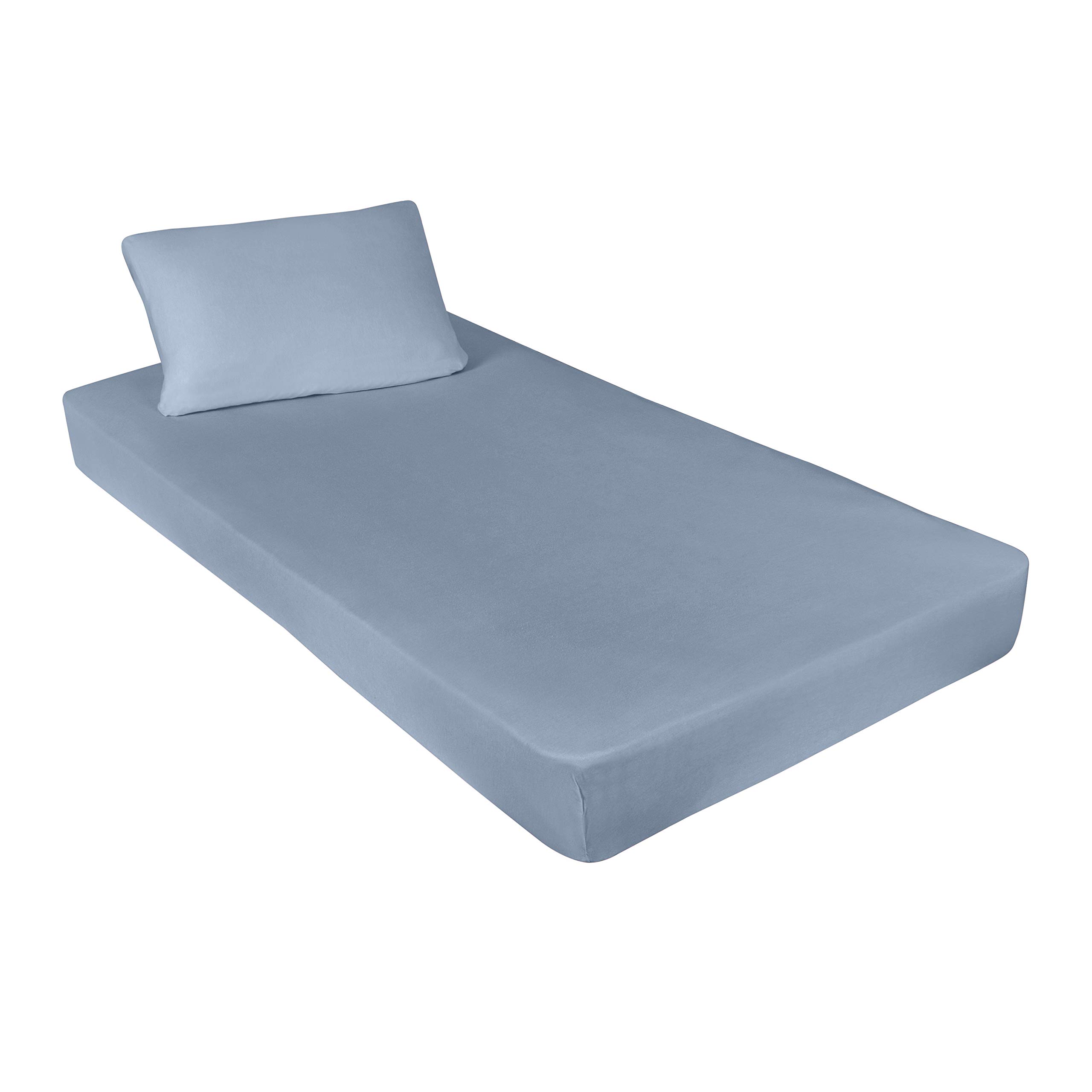 IDEAhomeJersey Knit Cot Sheet Set, 2 Piece (1 x Fitted Sheet, 1 x Pillow Case), RV Bunk Size Sheets, Camp Sheet Set, Blue, 1 Pack