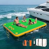 Inflatable Floating Dock, Water Island Float Raft Mat with Non-Slip Surface, 5FT/8FT/10FT Air Deck Platform, 6 Inch Thick for Pool, Lake, River, Beach, Ocean
