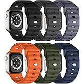 Sport Bands 6-Pack Compatible with Apple Watch Ultra 3/2 Band 49mm 46mm 45mm 44mm 42mm, Wide Soft Silicone Wristbands Waterproof Strap Men for iWatch Series 11 10 9 8 7 6 5 4 3 SE Ultra