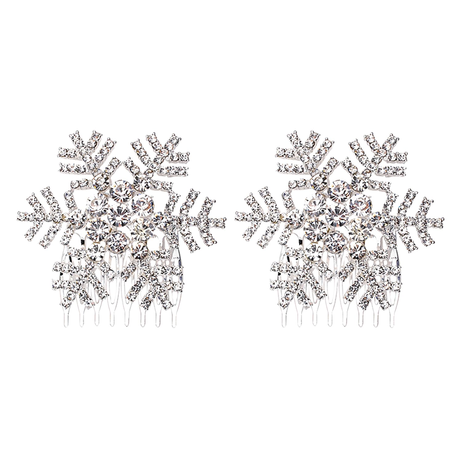 UNVOJL 2Pcs Snowflake Hair Comb Rhinestone Crystal Hair Comb Christmas Wedding Snowflake Hair Comb for Women