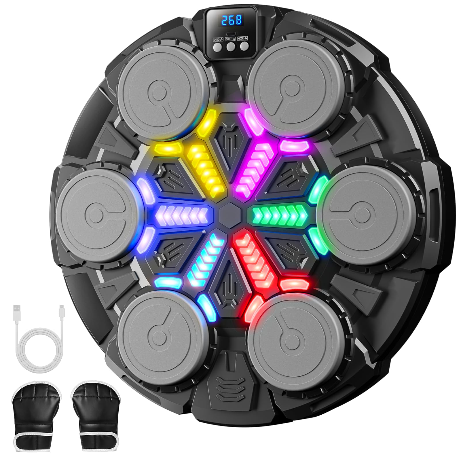 Photo 1 of **INCOMPLETE** Oppvoci Upgraded Music Punching Machine for Kids and Adults, Wall Boxing Punching Pad with Bluetooth & Rhythm Lights, 3 Speed Modes, Home Fitness Boxing Equipment with Gloves for Boys Girls Teenagers