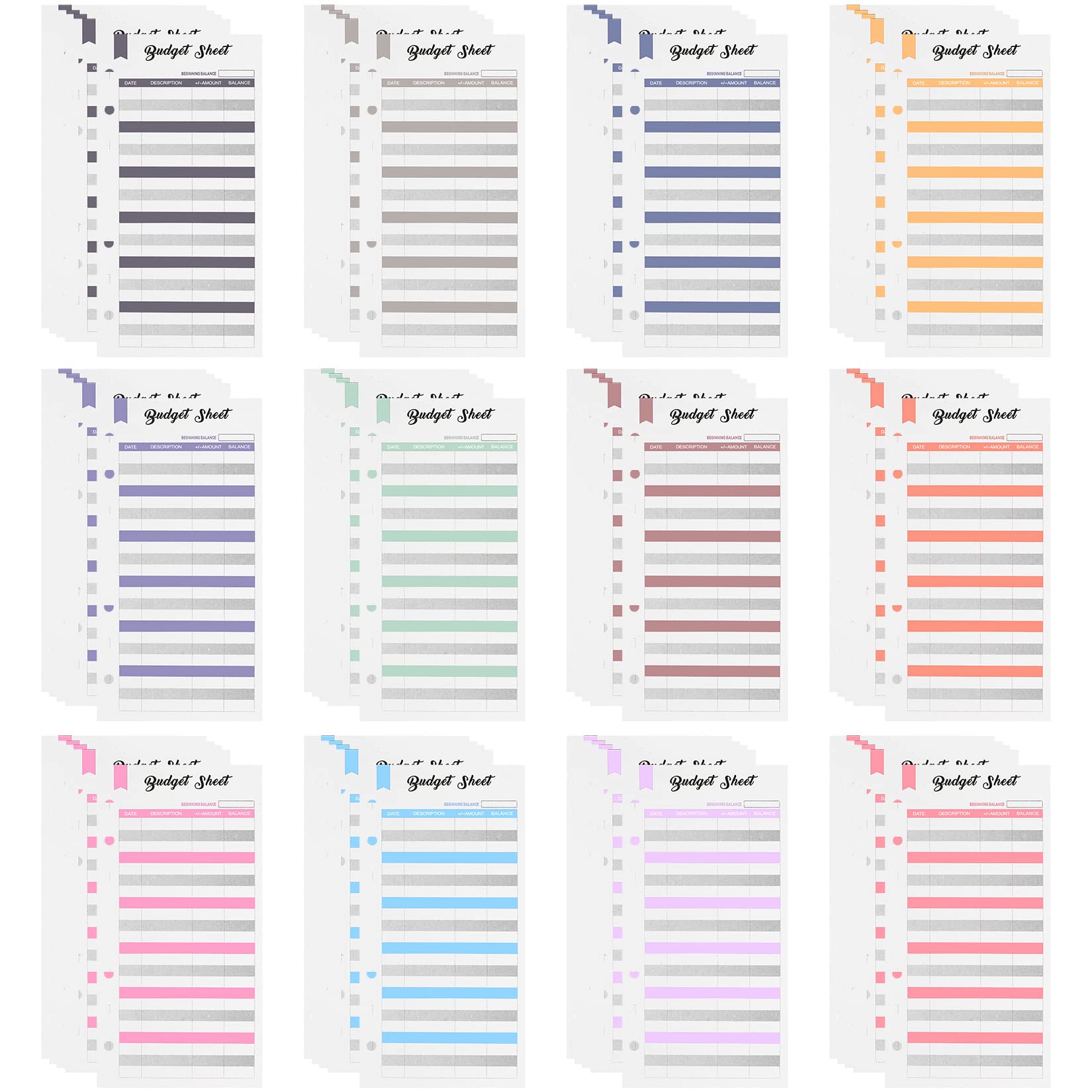 60 Sheets A6 Budget Planner Notebook Refills, Thick 6-Hole Punched Budget Sheets, Refillable Money Organizer Binders, Office School Budget Accessories Sheets (B)